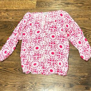 Escapada Pink & White Geometric Pattern Top